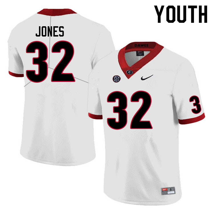 Georgia Bulldogs Youth Cash Jones #32 White Anniversary Stitched College UGA Football Jersey 23JT011NH